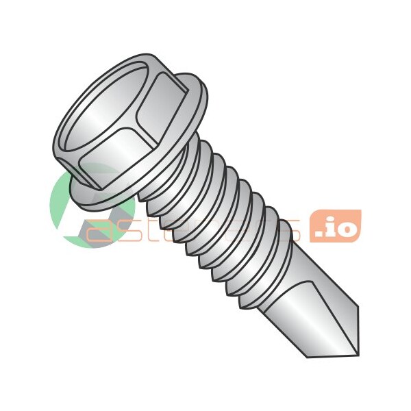 Newport Fasteners Self-Drilling Screw, #12-24 x 1 in, Plain 18-8 Stainless Steel Flange Hex Head External Hex Drive 373788 - main
